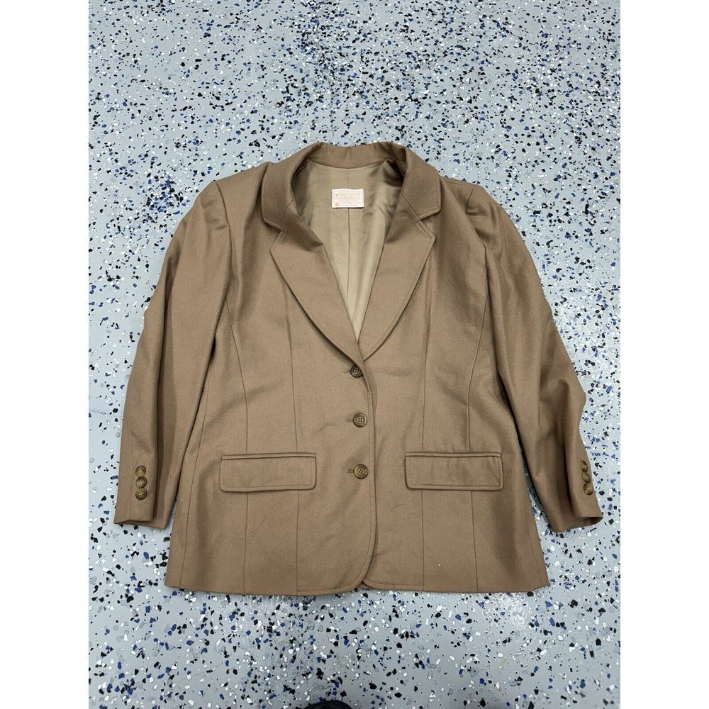 VTG Pendleton Women's 10 Blazer Jacket 100% Virgin Wool Tan Brown Made In USA